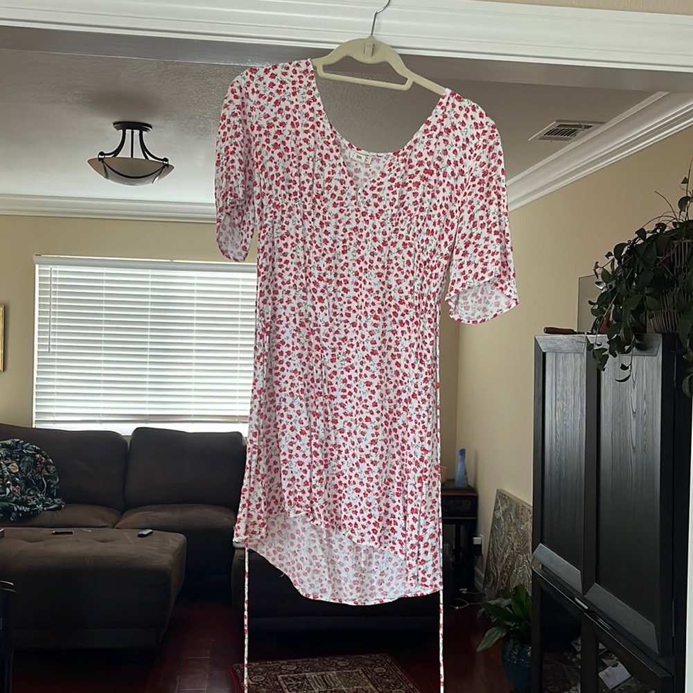 Red floral summer dress with tie back